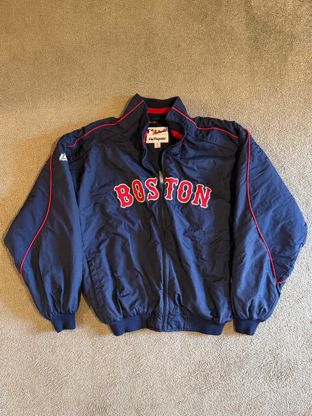Majestic Navy Bomber Jacket with Red Piping